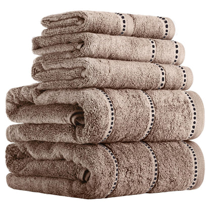 Lavish Home 67-0024-T Towel Set Zero Twist, Quick Dry Cotton, Taupe, 6 Piece