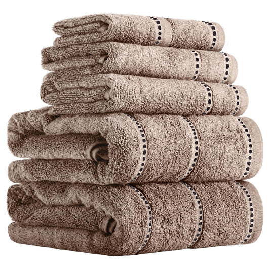 Lavish Home 67-0024-T Towel Set Zero Twist, Quick Dry Cotton, Taupe, 6 Piece