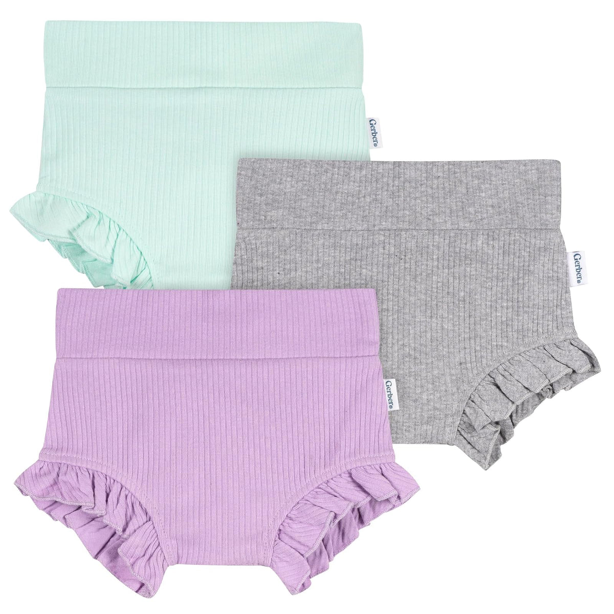 Gerber Paquete de 3 Pantalones Cortos de Burbujas Pantalones Cortos para Bebé-Niñas - Aqua, Gray & Purple - 0-3 Meses