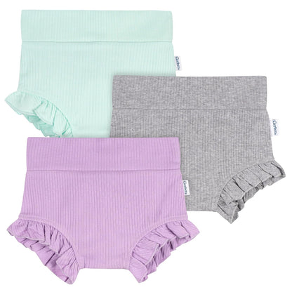 Gerber Paquete de 3 Pantalones Cortos de Burbujas Pantalones Cortos para Bebé-Niñas - Aqua, Gray & Purple - 0-3 Meses
