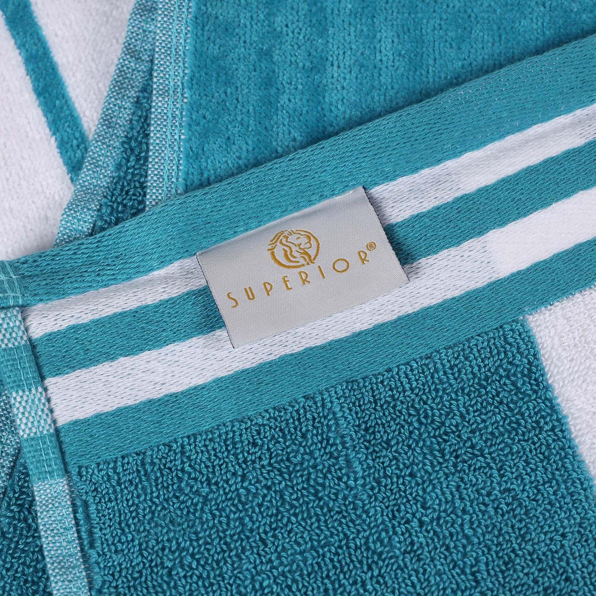 Superior Collection Luxurious Jacquard Cotton Beach Towels, Oversized, Turquoise Cabana Stripes