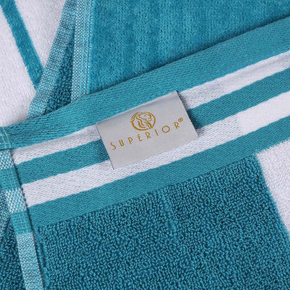 Superior Collection Luxurious Jacquard Cotton Beach Towels, Oversized, Turquoise Cabana Stripes