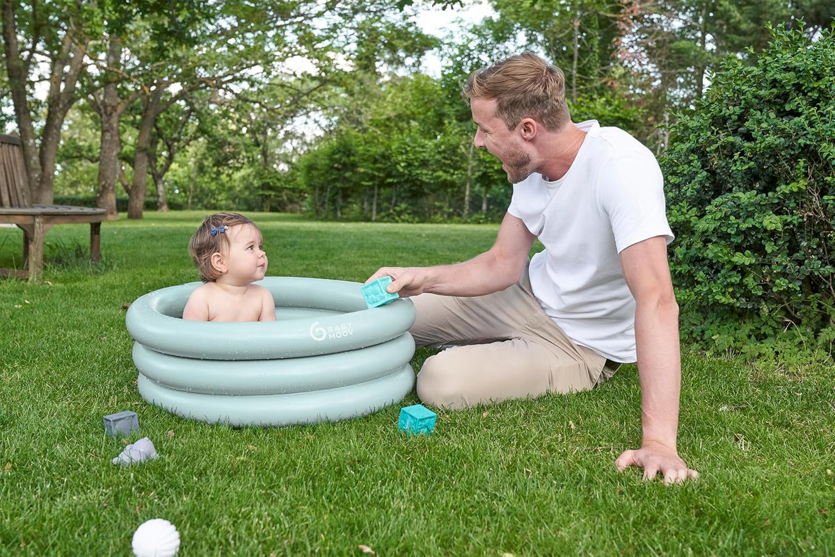 Babymoov Bañera Hinchable Evolutiva para Bebé, Tina Portátil para Recién Nacidos y Niños Pequeños, Soporte Plegable de Baño y Viaje, Práctico para Uso Diario, Aqua Dots