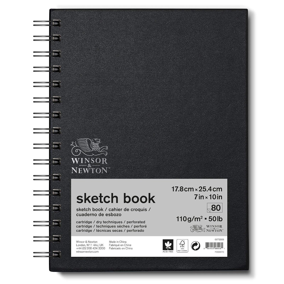 Winsor & Newton Cuaderno de Bocetos Clásico, Papel 110 g/m² - 17.8 x 25.4 cm - Espiral
