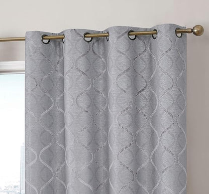HLC.ME Cortina de aislamiento térmico, enrejado flocado, 100 % de oscurecimiento completo, con ojales, ahorro de energía e insonorización, ideal para sala y recámara, juego de 2, Moderno, Gris claro, 50 W x 96 L, 1
