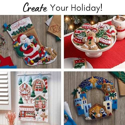 Bucilla - Apliques de fieltro para hacer medias de 45,7 cm, trineo con Papá Noel, perfecto para manualidades y manualidades, 89477E