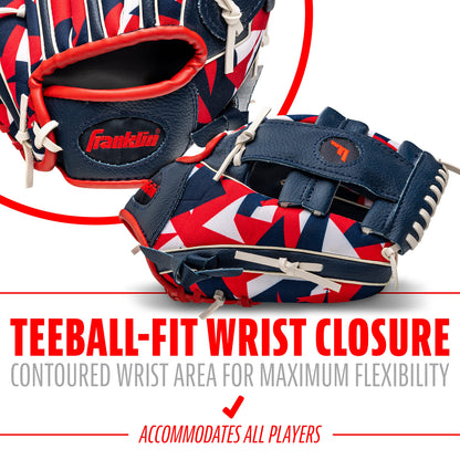 Franklin Sports 22858 Guantes de béisbol Unisex para Adolescentes de 9.5 Pulgadas, para niños, niñas, jóvenes, Azul Marino/Rojo, Talla 9.5 de EE. UU