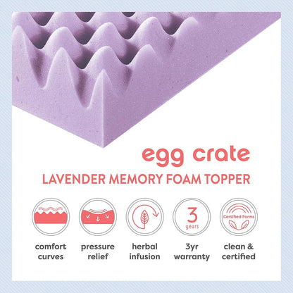 Best Price Mattress Cubrecolchón de Espuma viscoelástica con diseño de Caja de Huevos de 3 Pulgadas con infusión de Lavanda Relajante, Certificado CertiPUR-US, tamaño Individual XL