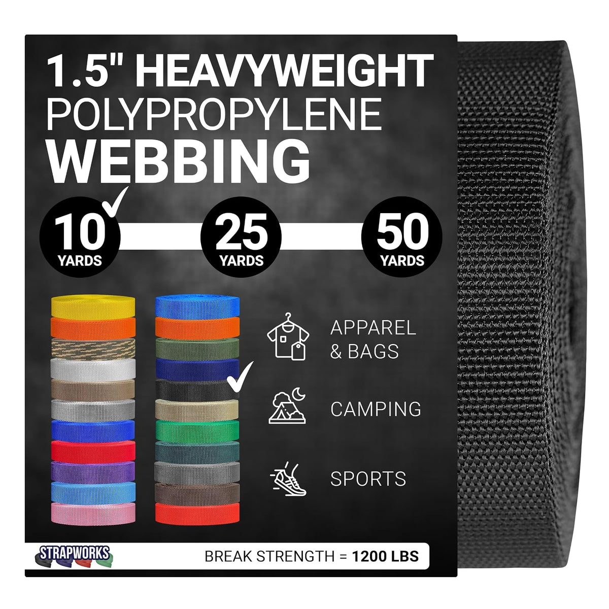 Strapworks Heavyweight Polypropylene Webbing - Heavy Duty Poly Strapping for Outdoor DIY Gear Repair