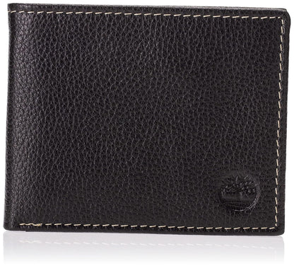 Timberland - Billetera de Cuero Genuino para Hombre - Elegantemente Sofisticado - Negro - Delgado - 7 Compartimentos - 4 Ranuras para Tarjetas - Ventana de Identificación - Sin Cierre - Talla Única - Black (Sportz)