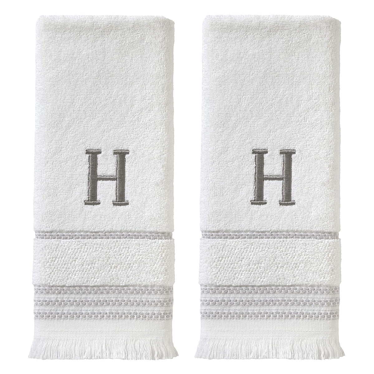 SKL Home - Toalla de Mano Casual Monograma (Paquete de 2), H, 16 x 26, Color Blanco - 16x26 - Juego de toallas de mano, H