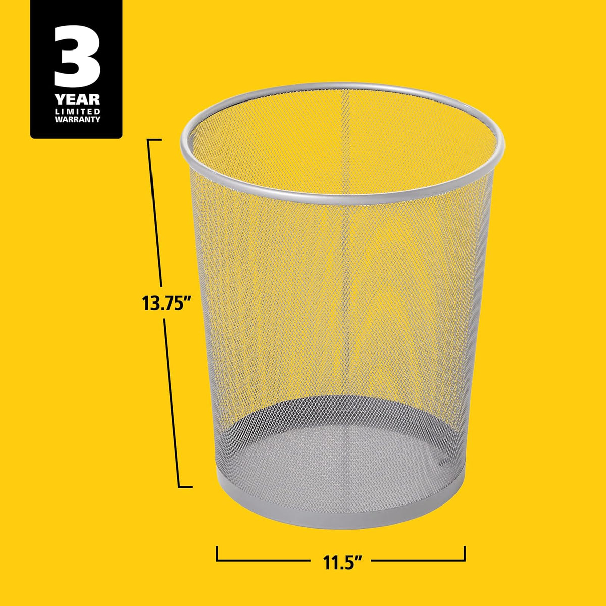 Rubbermaid Commercial Products Concept Collection - Papelera de malla metálica de 5 galones para debajo del computadora, papelera plateada para escuela, oficina, hogar, baño