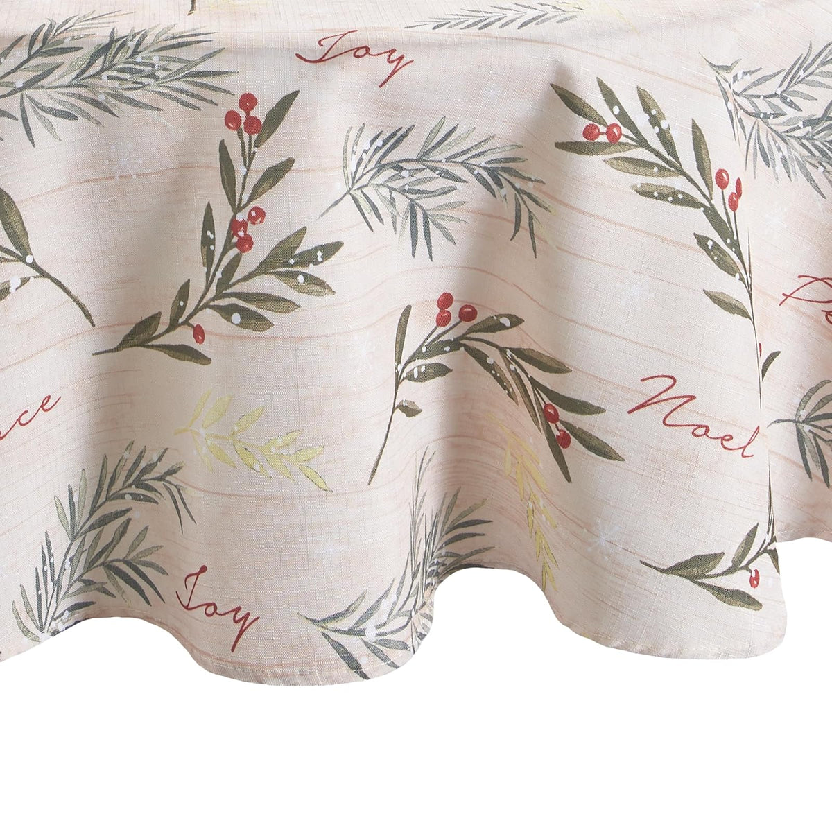 Elrene Home Fashions Mantel Navideño con Acebo, 100% Poliéster - Mantel (1) - 177.8 cm (Redondo)