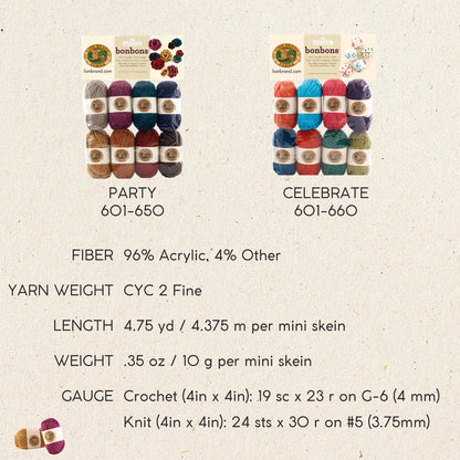 Lion Brand Yarn Company 1 Pieza Bonbons, Party, Multicolor
