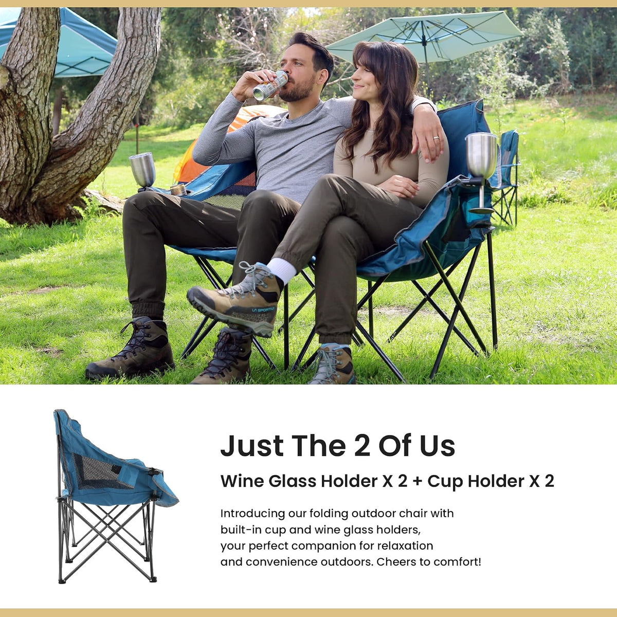 Arrowhead Outdoor - Sofá de Cama Doble Plegable portátil con 2 Tazas y Soporte para Copas de Vino, Bolsa de Transporte Resistente, Asientos Acolchados y apoyabrazos, soporta hasta 500 Libras, Soporte