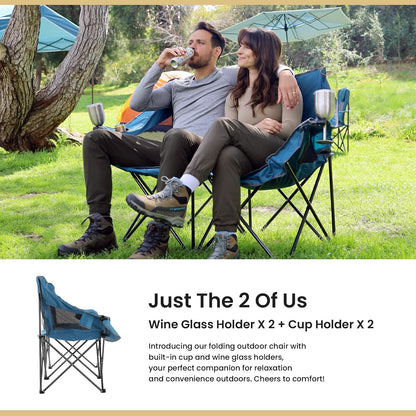 Arrowhead Outdoor - Sofá de Cama Doble Plegable portátil con 2 Tazas y Soporte para Copas de Vino, Bolsa de Transporte Resistente, Asientos Acolchados y apoyabrazos, soporta hasta 500 Libras, Soporte