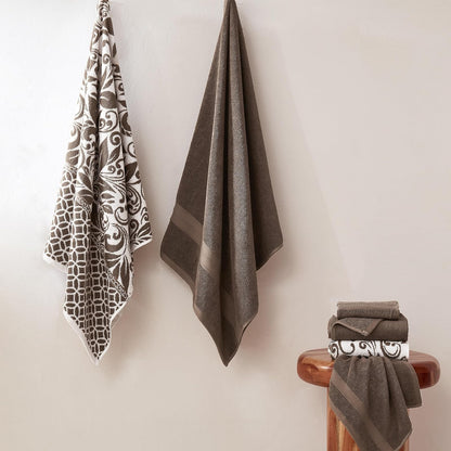 Amrapur Overseas - Juego de 6 Toallas de Jacquard teñidas con Hilo Reversible (Mocha)