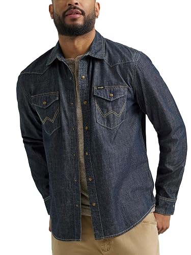 Wrangler Camisa icónica de Mezclilla de Ajuste Regular Camisa Abotonada para Hombre