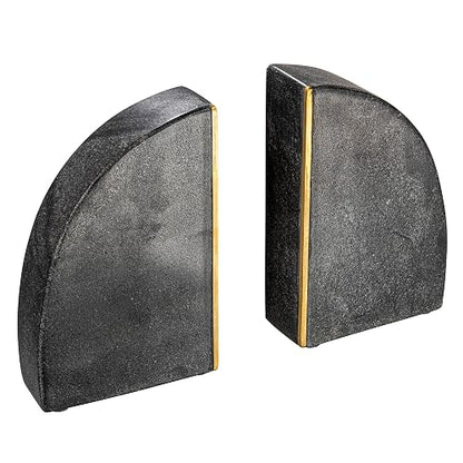 Creative Co-Op Boho - Sujetalibros de mármol con semicírculo arqueado con Detalle de latón, Juego de 2, Negro