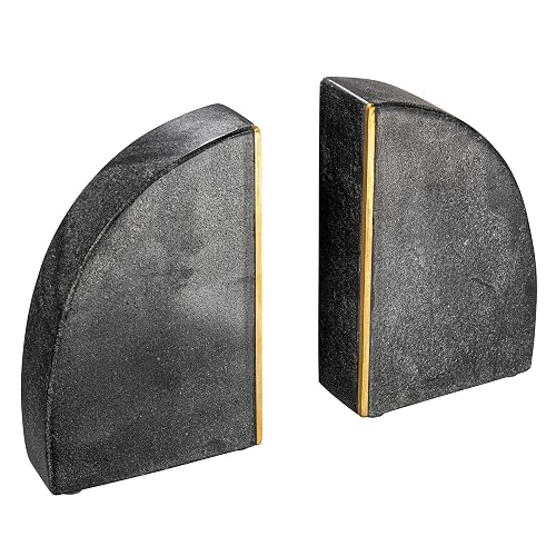 Creative Co-Op Boho - Sujetalibros de mármol con semicírculo arqueado con Detalle de latón, Juego de 2, Negro