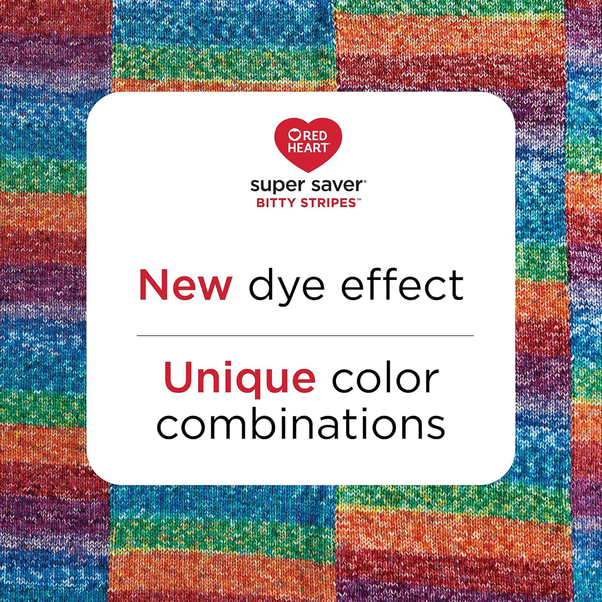 Red Heart Super Saver Bitty Stripe - 2 paquetes de 10 oz/283 g - 100% acrílico - #4 Worsted (mediano) - 515 yardas - Tejer/ganchillo