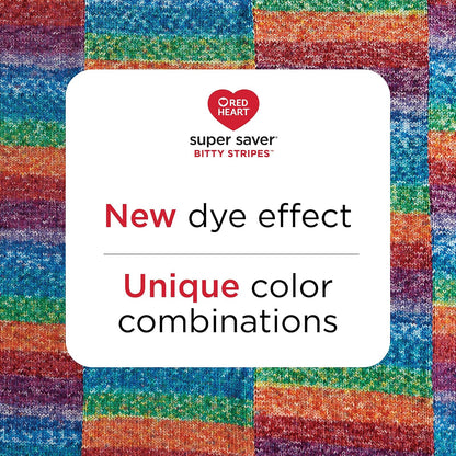 Red Heart Super Saver Bitty Stripe - 2 paquetes de 10 oz/283 g - 100% acrílico - #4 Worsted (mediano) - 515 yardas - Tejer/ganchillo