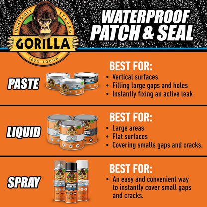 Gorilla - Pasta selladora de goma impermeable con parche y sello, lata de 12 onzas, transparente (paquete de 1) - Detiene fugas, relleno flexible de huecos y grietas, resistente al encogimiento y al