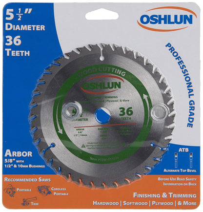 Oshlun SBW-055036 - Hoja de sierra de corte ATB de 36 dientes de acabado y corte de 5/8 pulgadas (bujes de 1/2 pulgadas y 10 mm)