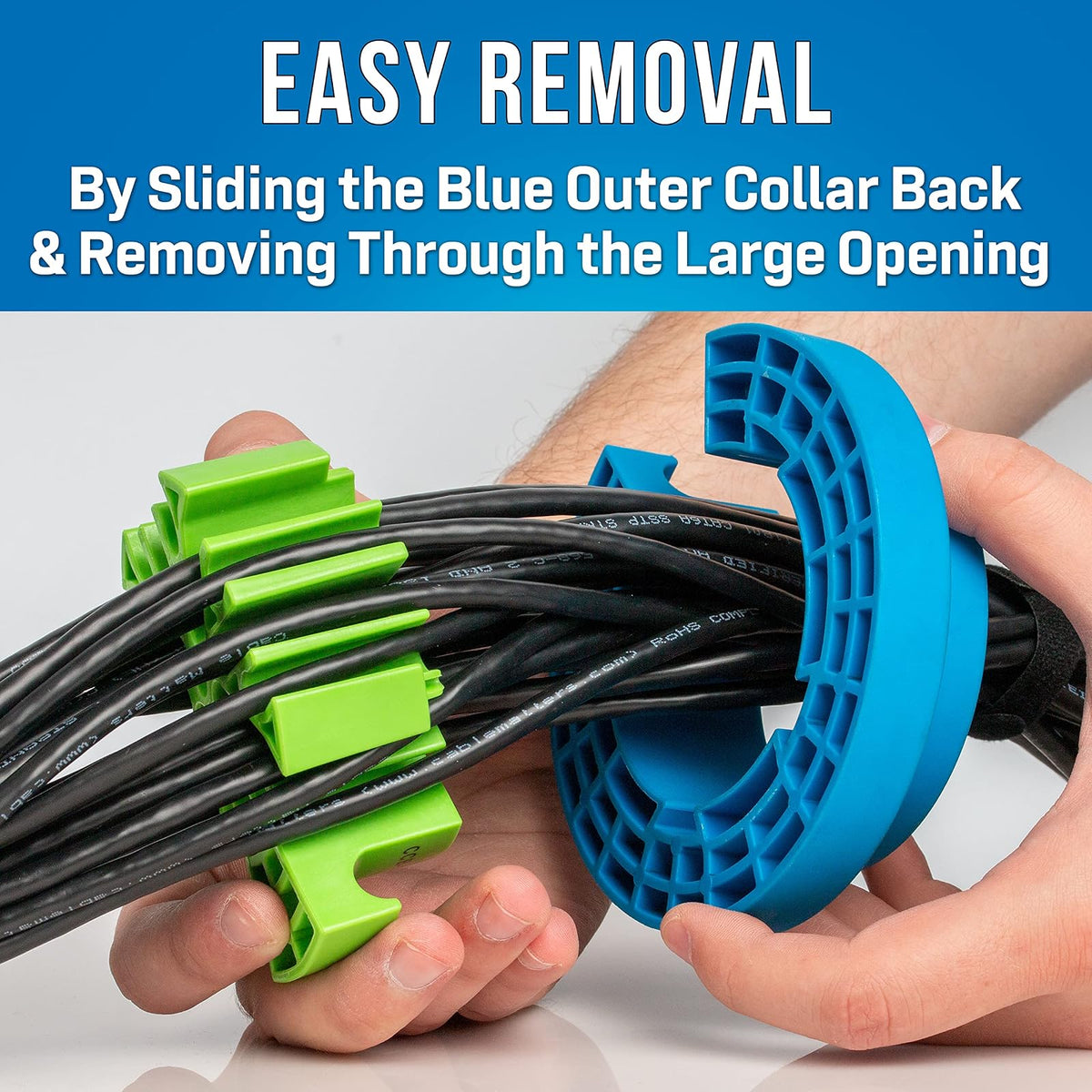Jonard Tools Cable Comb Organizer CCB-34 | Azul/verde, CAT6A CAT7, hasta 24 cables, 9.14 mm diámetro, ranuras para dedos