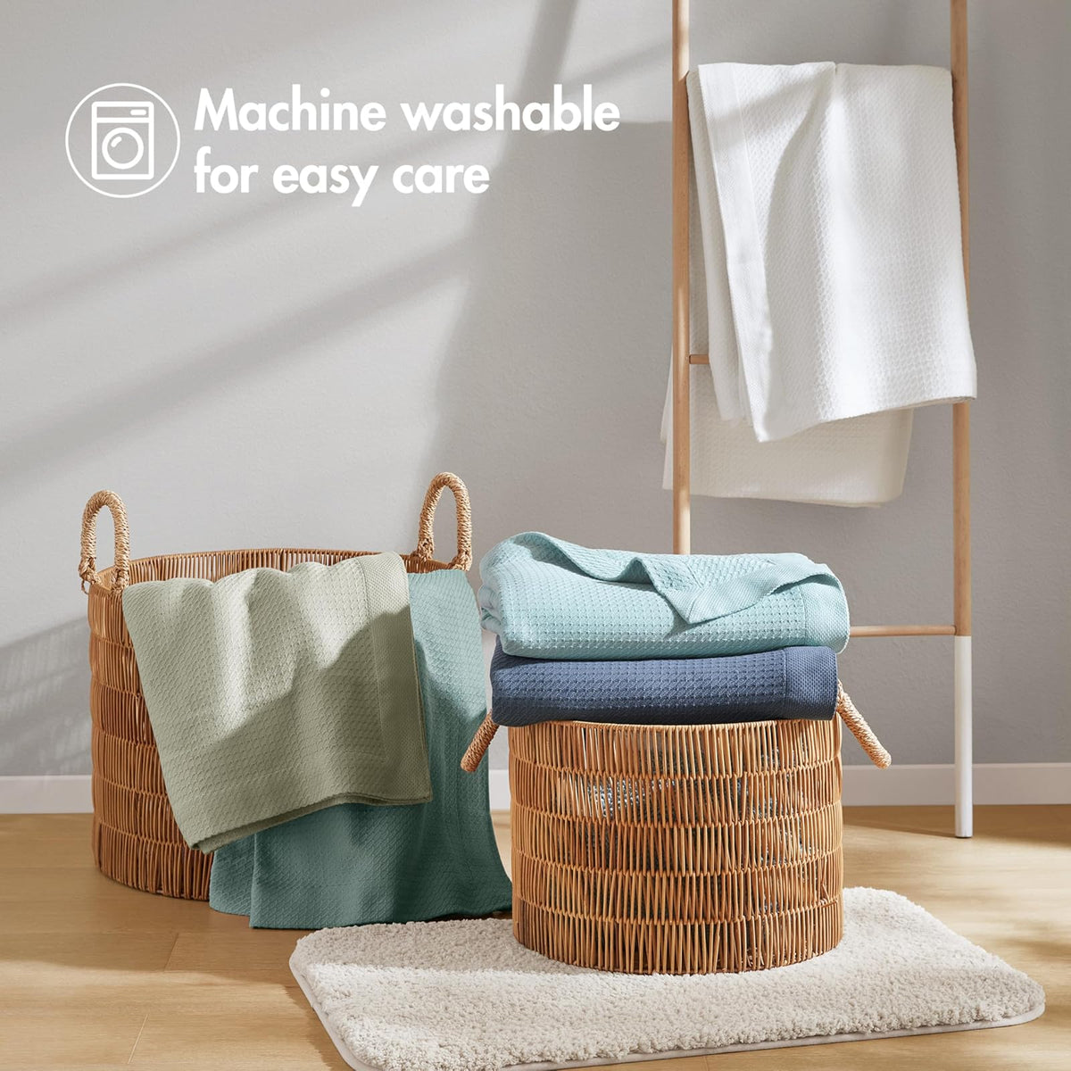 Madison Park - Manta Suave certificada 100% algodón Egipcio Transpirable y acogedora, diseño clásico de Punto gofre, Funda Ligera de Lujo para Todas Las Estaciones para Cama, sofá y sofá, Verde