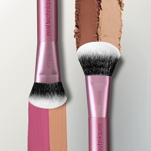 Real Techniques Ultimate Multi Tasker Pincel, Dual Ended Makeup Brush for Foundation, Blush Bronzer & Powder, Precision Sculpting & Blending, UltraPlush Cerdas, Crueldad, 1 Count