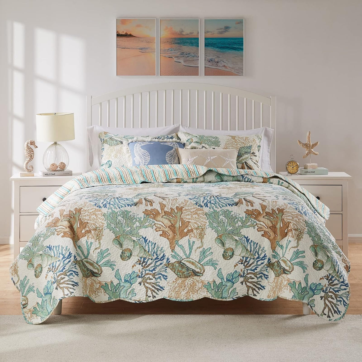 Barefoot Bungalow GL-1810AMSQ Atlantis Quilt Set, Jade, Full/Queen