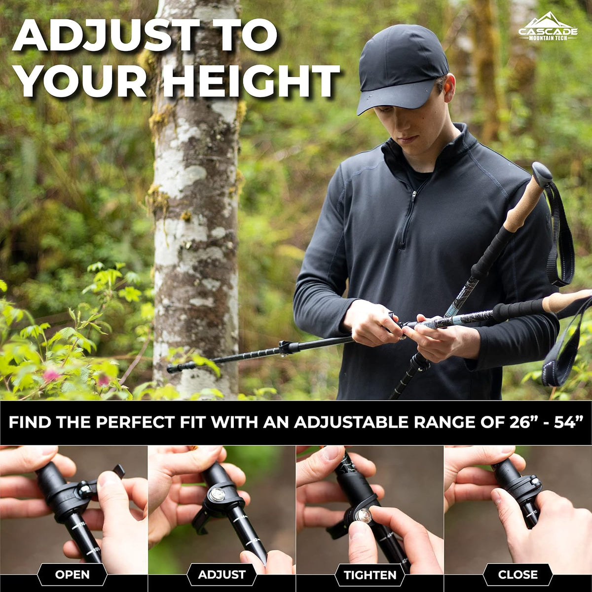 Cascade Mountain Tech - Bastones de Trekking - Monopod de Fibra de Carbono para Caminar o Senderismo con Accesorios y Cierres rápidos Ajustables