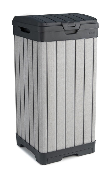 KETER Rockford - Papelera de resina de 38 galones con tapa y bandeja de goteo para una fácil limpieza, perfecto para patios, cocinas y entretenimiento al aire última intervensión - Rockford - Gris