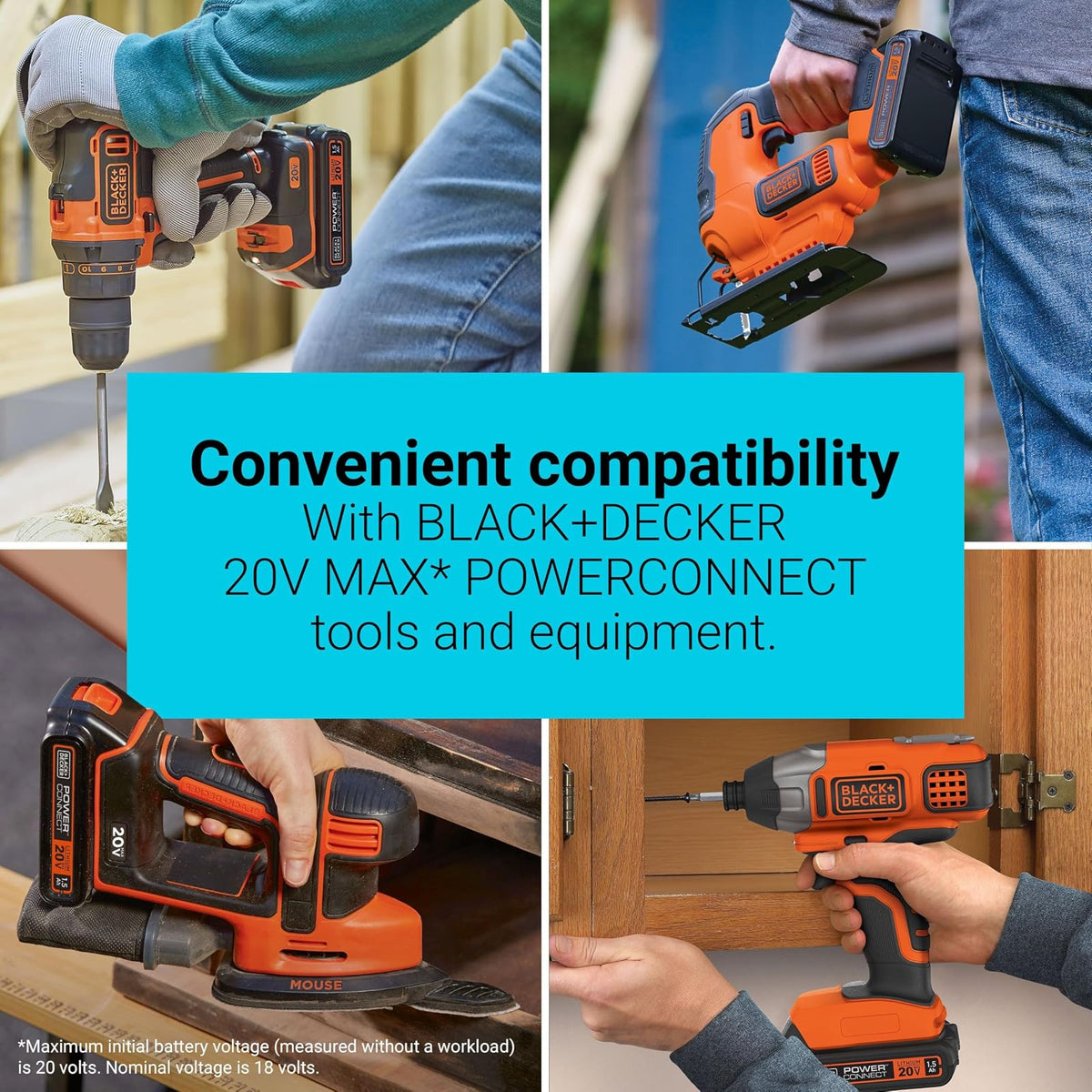 Batería Black+Decker de 20 V MAX, batería de Iones de Litio de 1,5 Ah, Tiempo de Funcionamiento extendido, Compatible con Herramientas, Equipos para Exteriores y aspiradoras de 20 V (LBXR20)
