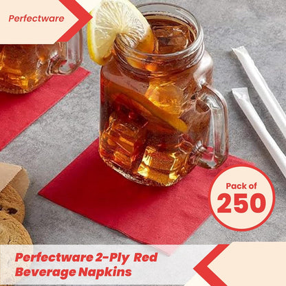 Perfectware - Servilletas de bebidas rojas PW-2 Ply Red Bev-250 de 2 capas, paquete de 250 unidades