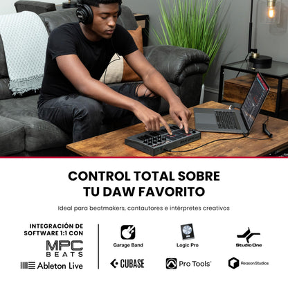 Akai Professional MPK Mini MK3 - Teclado Controlador MIDI USB de 25 Teclas con 8 Drum Pads, 8 Perillas, Software de Producción Musical y Native Instruments Sound Package (NKS Integration), Gris