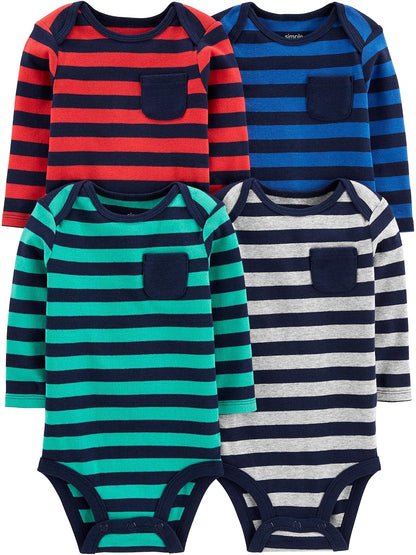 Simple Joys by Carter's Pack de 4 Body de Manga Larga térmica. Camiseta Interior para bebés niños