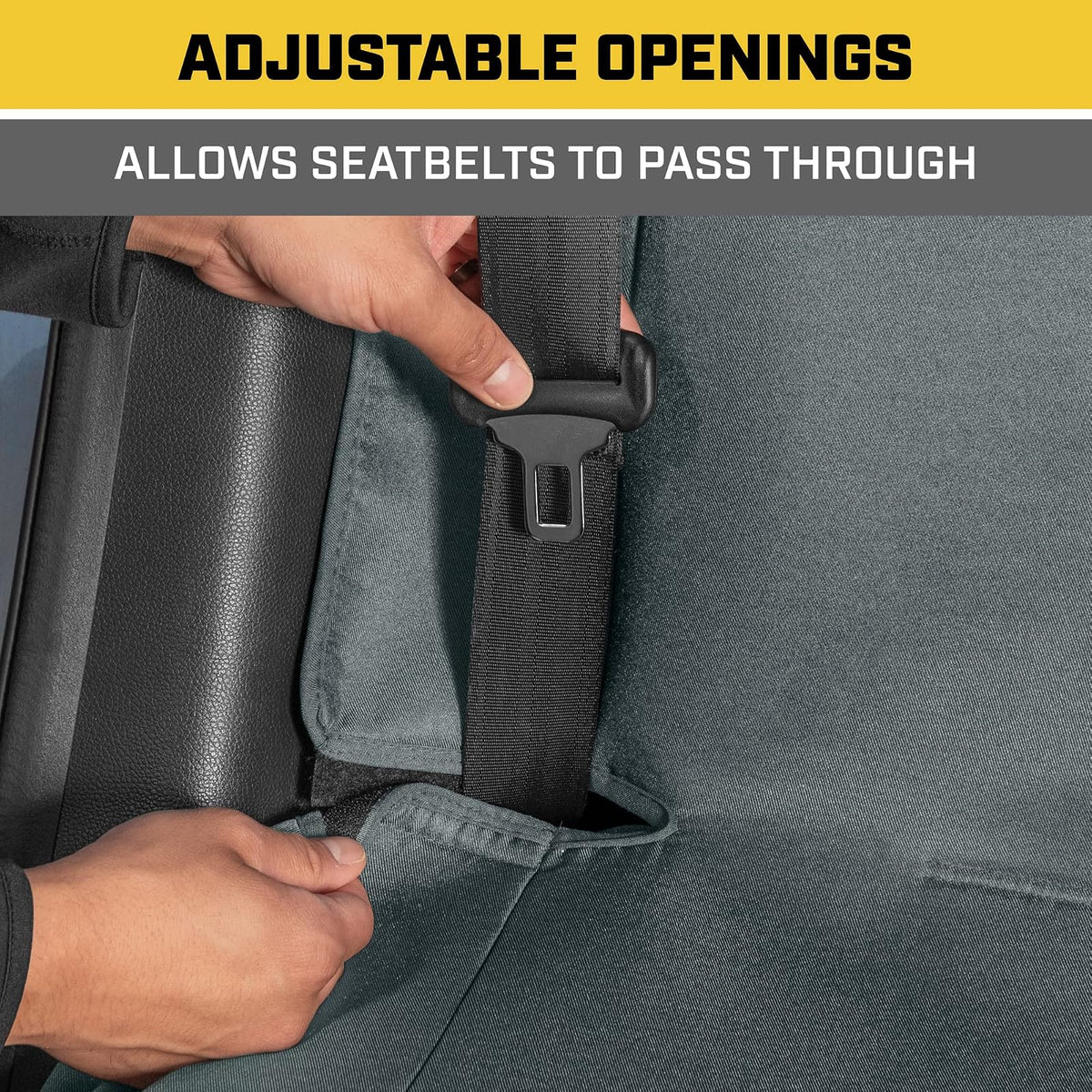 Caterpillar Flexfit - Funda de Asiento Trasero para Automóviles, Camiones, SUV, Protector de Banco Trasero Dividido con Cierre con Material de Lona Duradero, Cubierta Interior en Gris