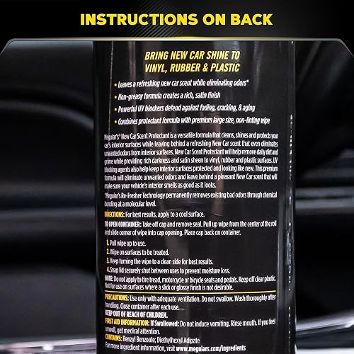 Meguiar's Toallitas Protectoras de Olores 30 Unidades | Para automóvil, fáciles de usar, protegen y refrescan interior, ideales para detalles y mantenimiento