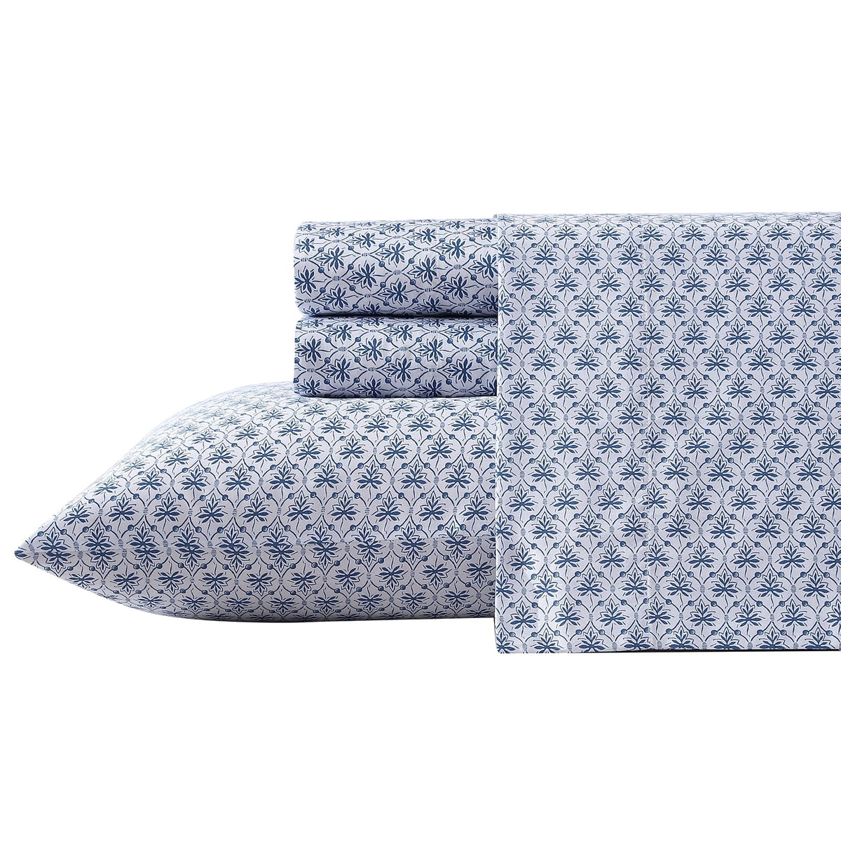 Laura Ashley Juego de Sábanas de Satén Algodón 300 Hilos - Queen - Rosemarie Blue