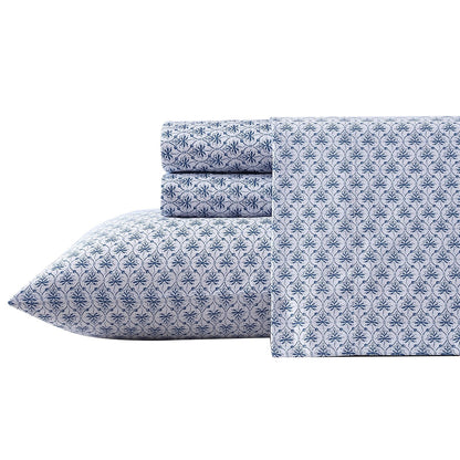Laura Ashley Juego de Sábanas de Satén Algodón 300 Hilos - Queen - Rosemarie Blue