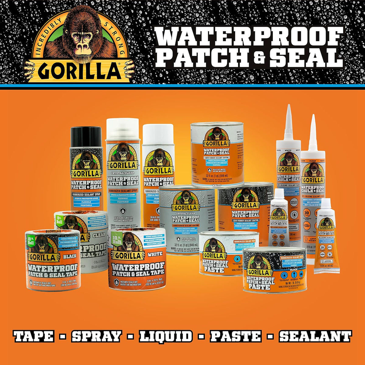Gorilla Patch & Seal - Sellador impermeable de goma líquida, transparente, 32 onzas (paquete de 1) - Sella el agua, el aire y la humedad