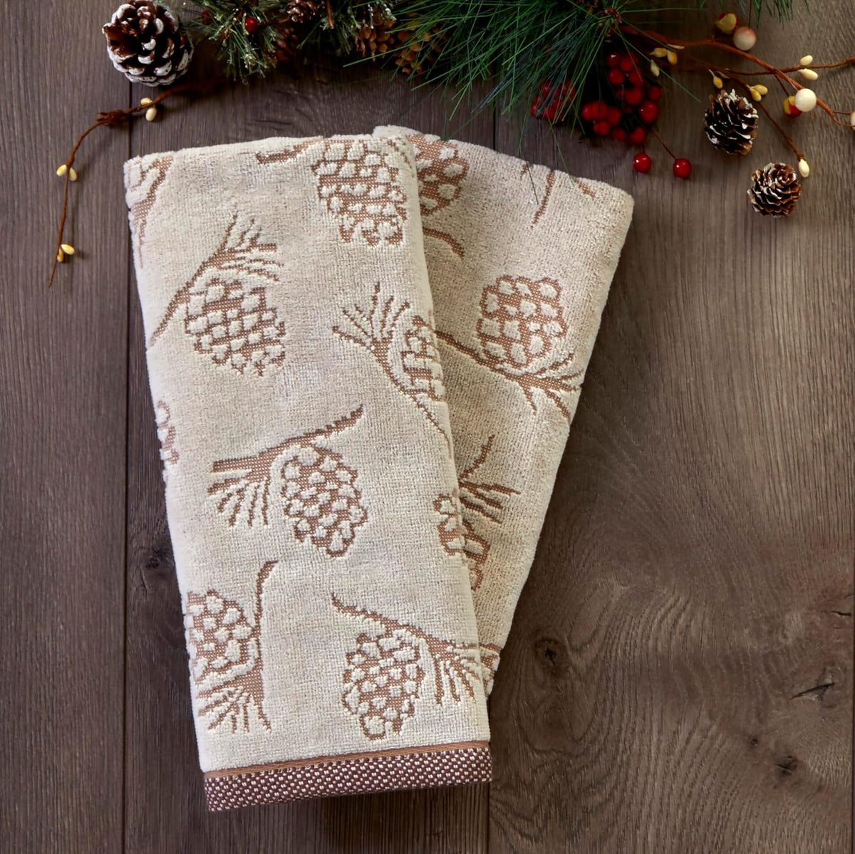 SKL Home Pinecone Jacquard Toalla de Mano (Paquete de 2)