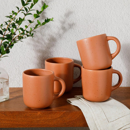 - Juego de 4 tazas de arcilla de Córcega, Terracota, Mate, Sólido, Adecuado para lavaplatos y microondas