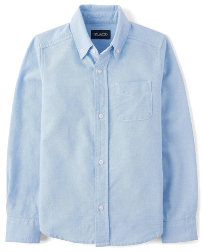 The Children's Place Camisa Oxford Manga Larga para Niño - 5 Años - Azul LT