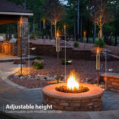 Matney - Linternas decorativas de acero inoxidable para exteriores, luces decorativas de jardín y patio, lámpara de aceite de 5 pies para citronela, mecha de fibra de vidrio y tapa de amortiguación