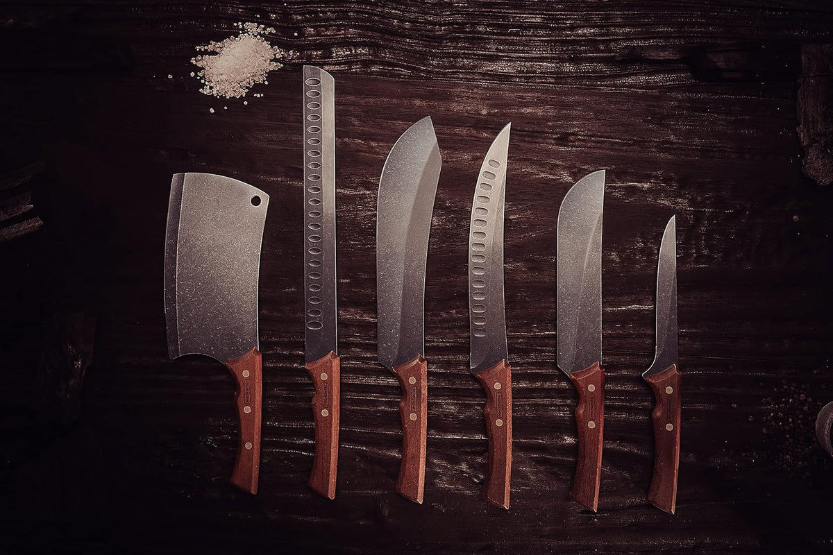 TRAMONTINA - Cuchillo Slicer Churrasco Black, con Lámina de Acero Inoxidable Oscurecido, Mango de Madera y Remaches de Acero Inoxidable, Cubierto para Cortes Grandes de Carne, Tamaño de 12"