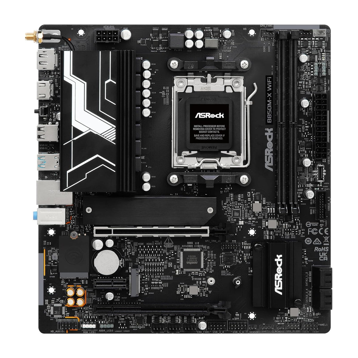 ASRock B860M X WiFi 6E DDR5 hasta 9066+ (OC) MHz 128GB M.2 B860 LGA1851 Micro ATX Placa Base Intel Core Ultra (Serie 2) BIOS Flashback SATA3 6.0 GB/s PCIe 4.0 x16 Realtek 2.5G LAN 7 x USB 3.2