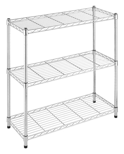 Whitmor Supreme Estantería de 3 niveles con estantes ajustables y pies niveladores, 350 libras. Capacidad por estante, chapado en cromo